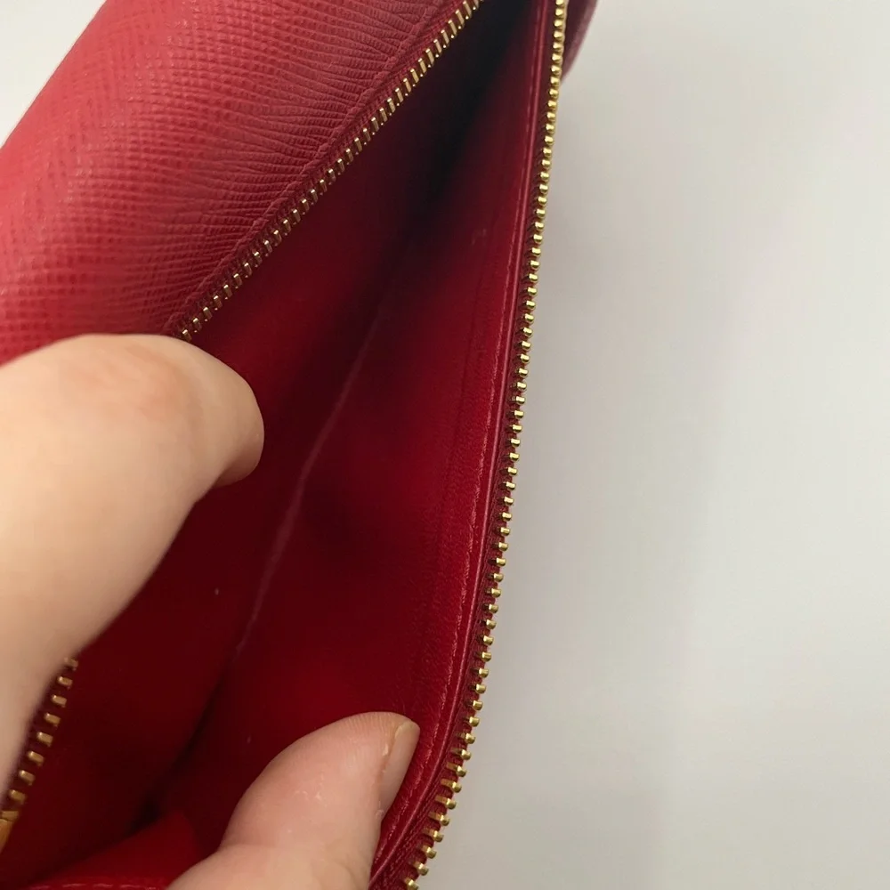Prada - Saffiano Leather | Double Snap Long Wallet - Red | Gold Hardware - $1020 - Picture 14 of 16